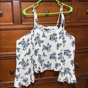 White and blue floral off shoulder top from AEO